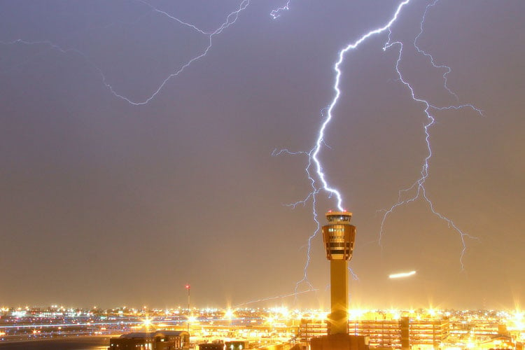 Most control towers have lightning protection systems. However, serious accidents do happen.